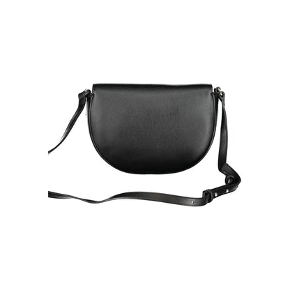 Calvin Klein Black Polyethylene Handbag with adjustable strap, magnetic closure, and card pocket, showcasing sleek design.