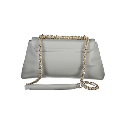 Mario Valentino Gray Polyethylene Handbag with chain shoulder strap and logo, featuring internal pocket and phone spaces.