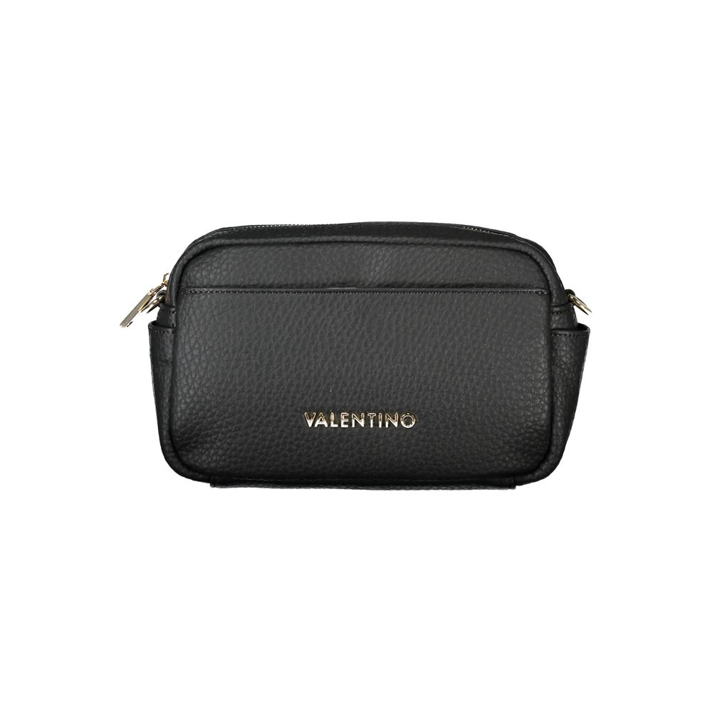 Mario Valentino Black Polyethylene Handbag with adjustable strap, zip closure, and logo; sustainable design with multiple pockets.