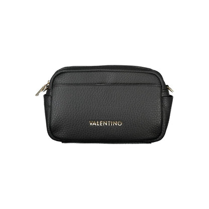 Mario Valentino Black Polyethylene Handbag with adjustable strap, zip closure, and logo; sustainable design with multiple pockets.