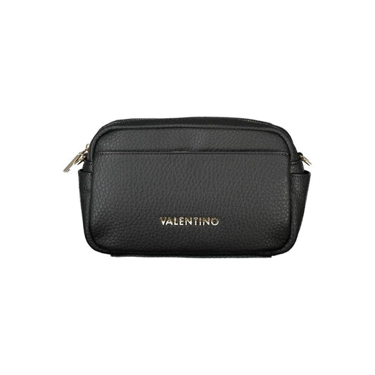Mario Valentino Black Polyethylene Handbag with adjustable strap, zip closure, and logo; sustainable design with multiple pockets.
