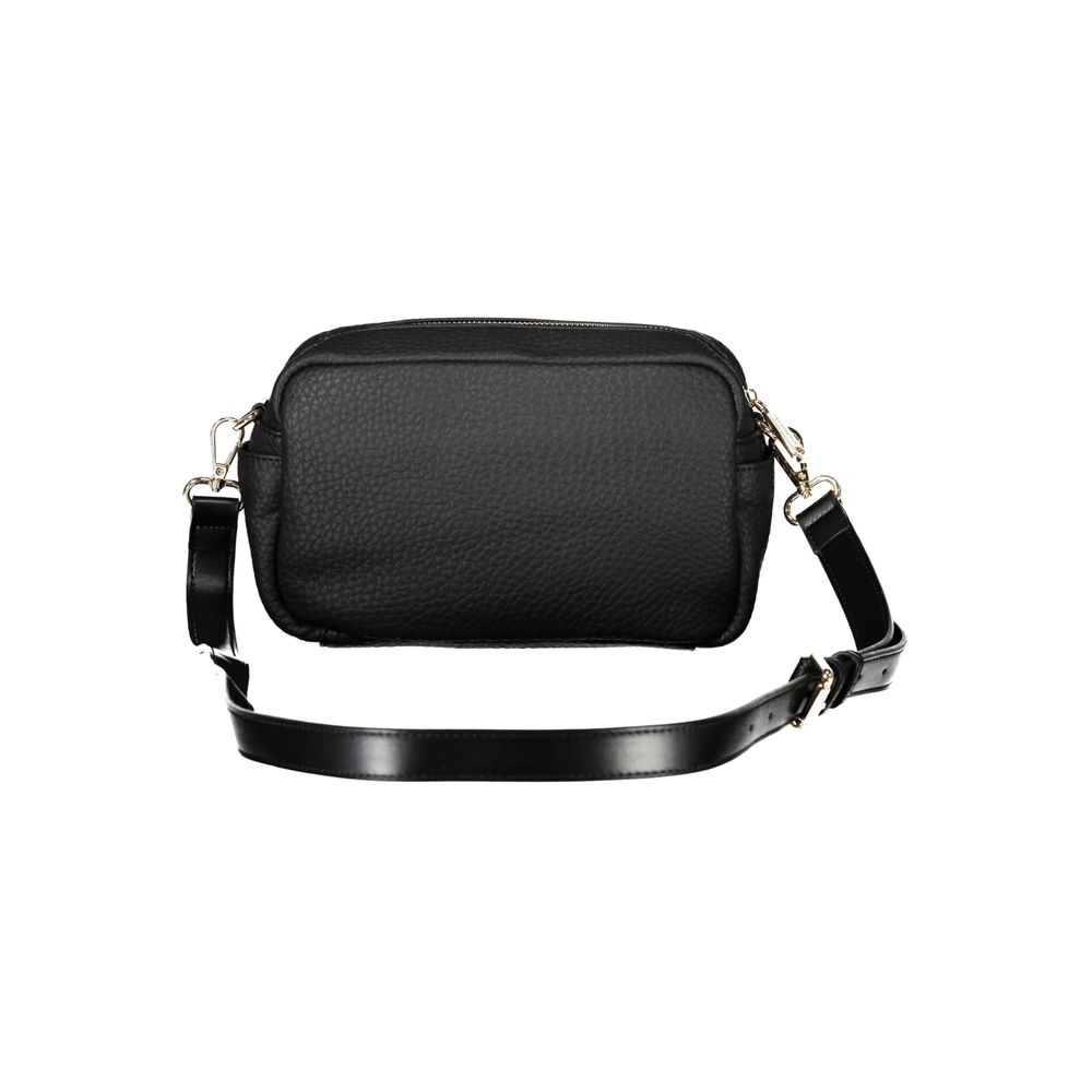 Mario Valentino Black Polyethylene Handbag with adjustable strap, external and side pockets, contrasting details, and logo.