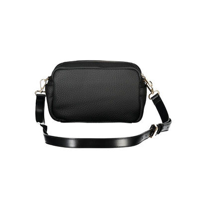 Mario Valentino Black Polyethylene Handbag with adjustable strap, external and side pockets, contrasting details, and logo.