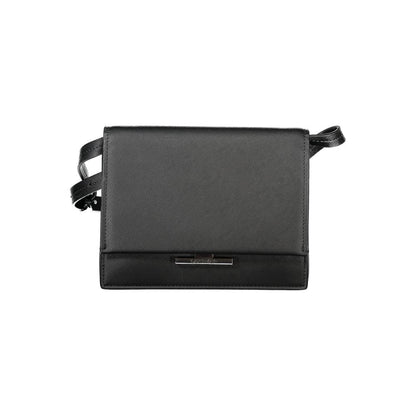 Calvin Klein Black Polyethylene Handbag with adjustable strap, 3 internal compartments, and logo, featuring snap closure.