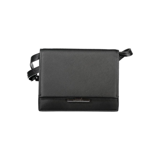 Calvin Klein Black Polyethylene Handbag with adjustable strap, three compartments, and logo snap closure.