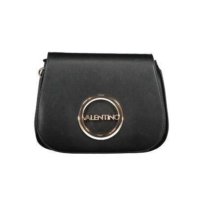 Mario Valentino Black Polyethylene Handbag with logo, adjustable strap, and compartments.