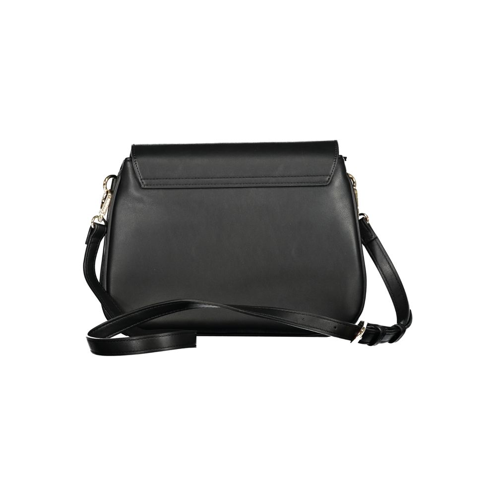 Elegant Mario Valentino Black Polyethylene Handbag with adjustable strap, 2 compartments, and logo, featuring zip and automatic closure.