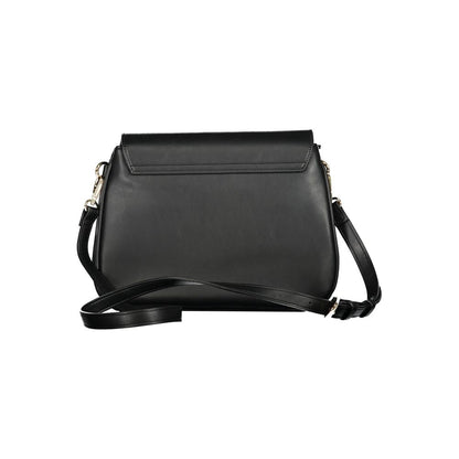 Elegant Mario Valentino Black Polyethylene Handbag with adjustable strap, 2 compartments, and logo, featuring zip and automatic closure.