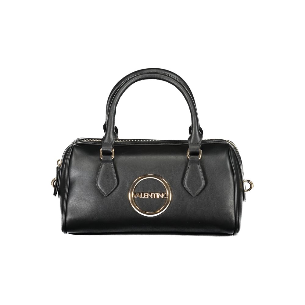 Mario Valentino Black Polyethylene Handbag with logo, adjustable strap, two handles, internal pockets, and zip closure.