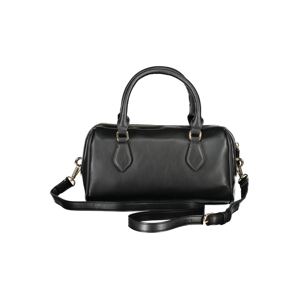 Mario Valentino Black Polyethylene Handbag with two handles, adjustable shoulder strap, internal pockets, and zip closure.