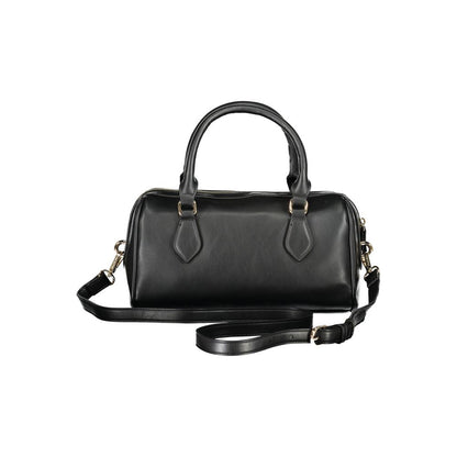 Mario Valentino Black Polyethylene Handbag with two handles, adjustable shoulder strap, internal pockets, and zip closure.
