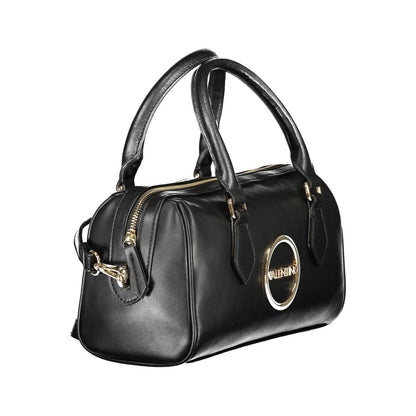 Mario Valentino Black Polyethylene Handbag with handles and adjustable strap, features logo, zip closure, and internal pockets.