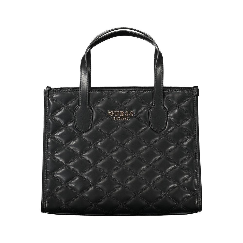 Guess Jeans Black Polyethylene Handbag with quilted design, dual handles, adjustable strap, and logo embellishment. Tamsin Bag.