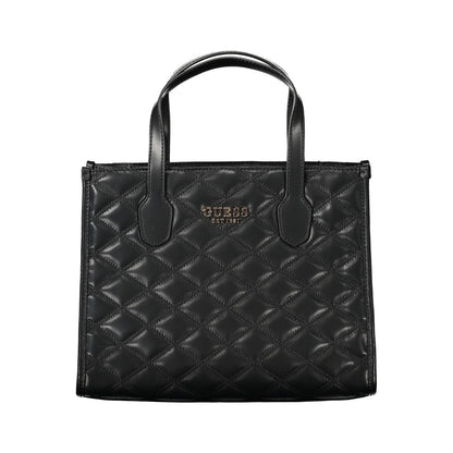 Guess Jeans Black Polyethylene Handbag with quilted design, dual handles, adjustable strap, and logo embellishment. Tamsin Bag.