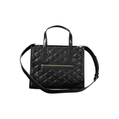 Guess Jeans Black Polyethylene Handbag with quilted design, adjustable strap, zip closure, and external pocket.