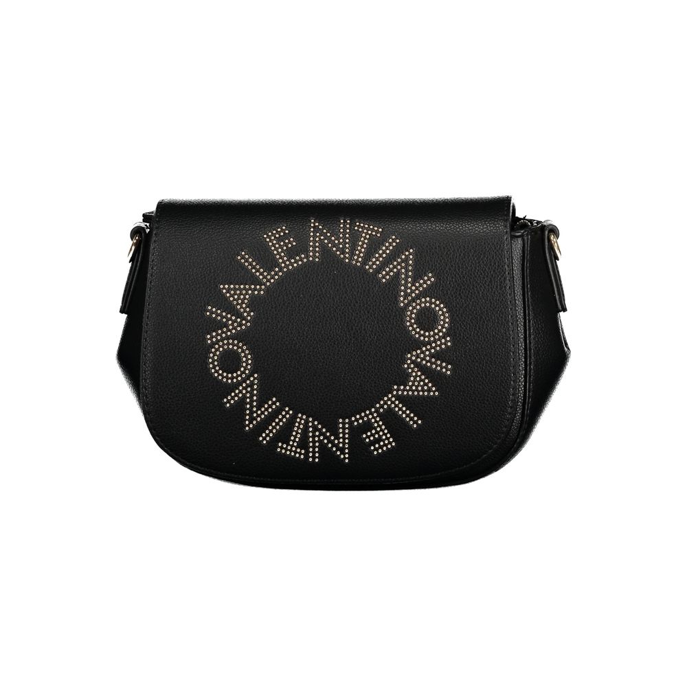 Mario Valentino Black Polyethylene Handbag with logo, removable shoulder handle, adjustable strap, internal pockets, and zip closure.