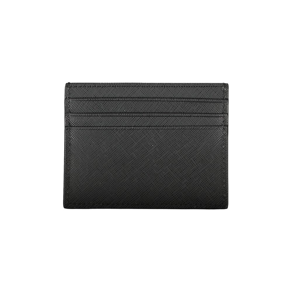 Tommy Hilfiger Black Leather Wallet with card holder, central pocket, and contrast details featuring logo.