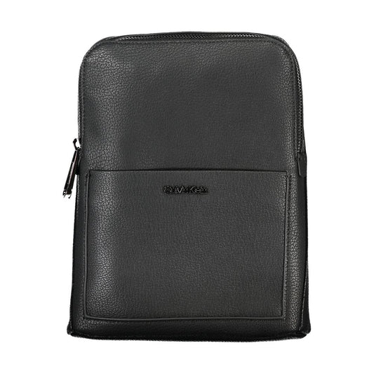 Calvin Klein Black Polyester Shoulder Bag with adjustable strap, external pockets, and logo, featuring a zip closure.