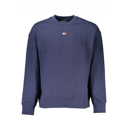 Tommy Hilfiger Blue Cotton Men Sweater with logo, crew neck, and long sleeves, highlighting comfort and elegant design.