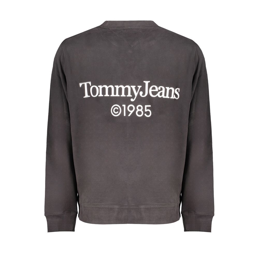 Back view of Tommy Hilfiger Black Cotton Men Sweater with Tommy Jeans 1985 logo, showcasing sustainable fashion and modern style.