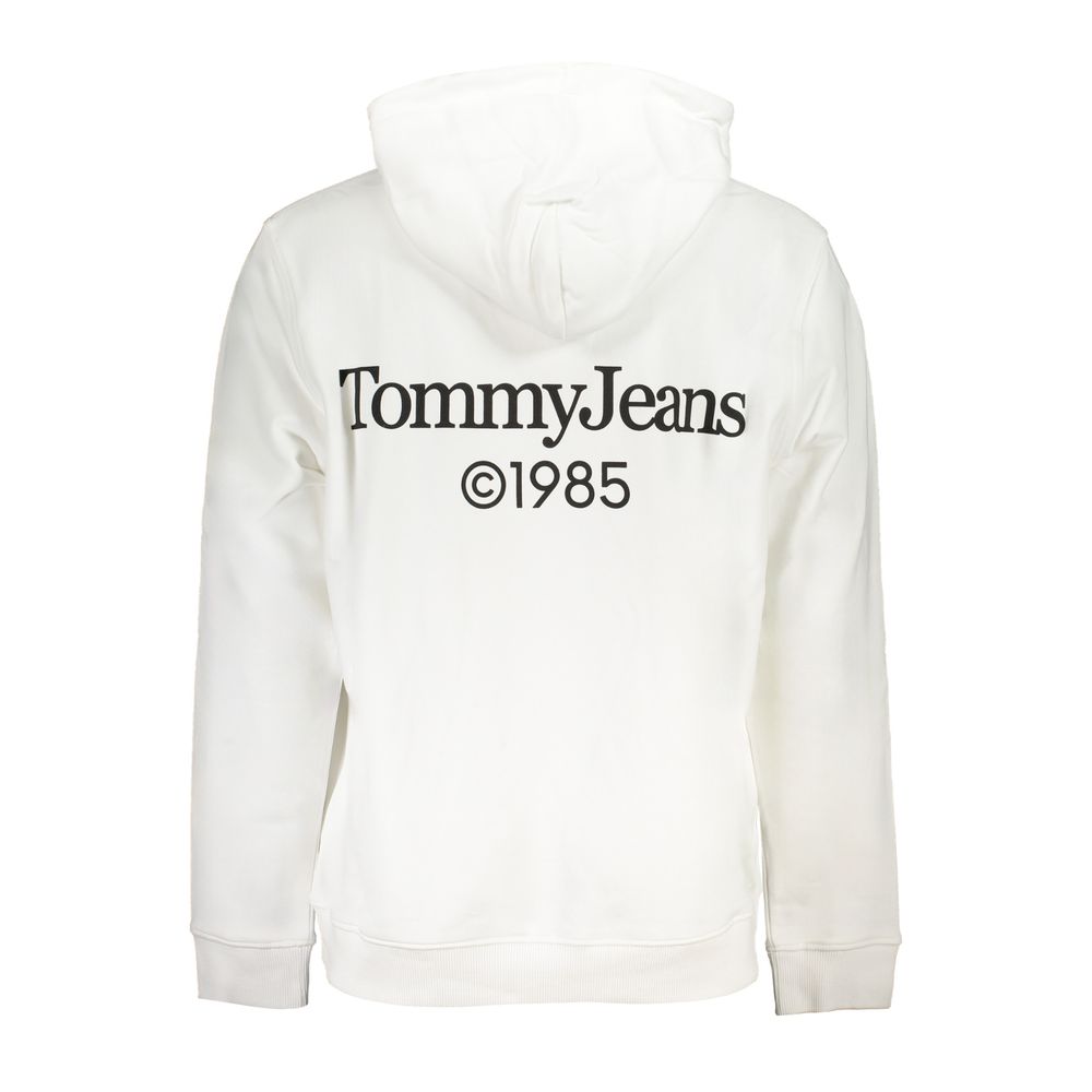 Tommy Hilfiger White Cotton Men Sweater with hood and logo on back view.