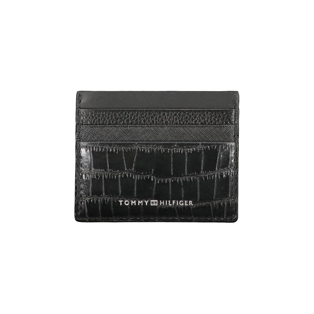 Tommy Hilfiger Black Leather Wallet with card holder and contrast details, featuring logo, stylish accessory for men