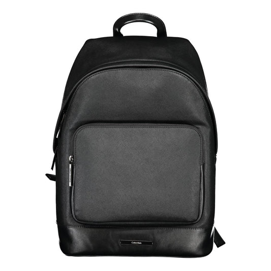Calvin Klein Black Polyester Backpack with adjustable straps, external and internal pockets, laptop compartment, and zip closure.