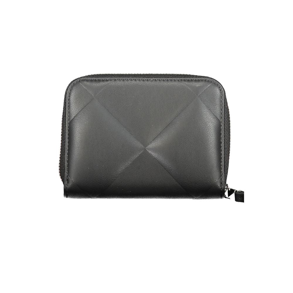 Calvin Klein Black Polyester Wallet with RFID blocking, card spaces, coin purse, zip closure and logo details, 50% recycled material.