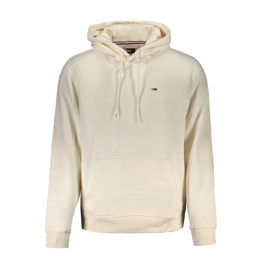 Tommy Hilfiger White Cotton Men Sweater with hood and central pocket, showcasing a stylish and sustainable design.