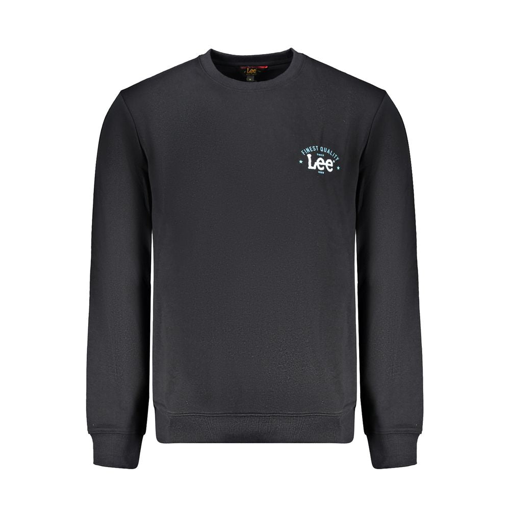 Lee Black Cotton Men Sweater with bold logo, crewneck design, offering style and comfort, crafted from cotton-polyester blend.
