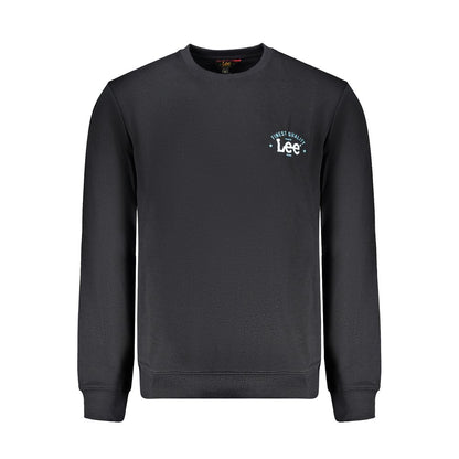 Lee Black Cotton Men Sweater with bold logo, crewneck design, offering style and comfort, crafted from cotton-polyester blend.