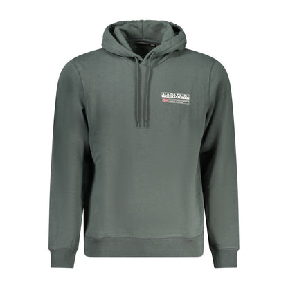 Napapijri Green Cotton Men Sweater - stylish long sleeve hoodie with logo print, perfect blend of cotton and polyester for comfort and durability.