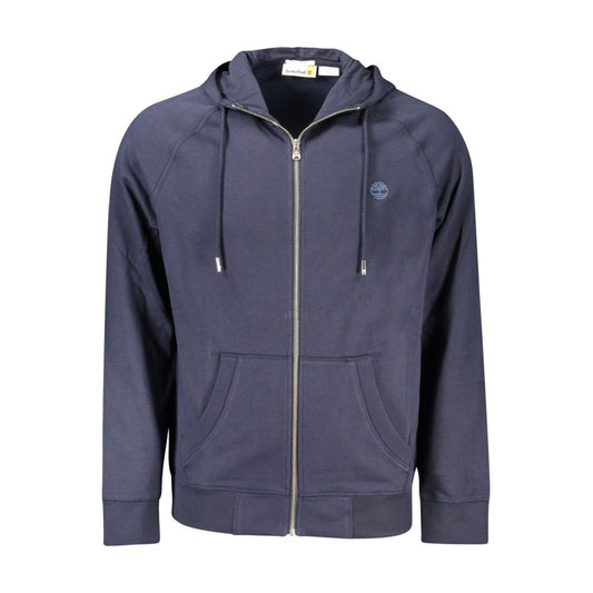 Timberland Blue Cotton Men Sweater with zip closure and pockets, perfect for a stylish and comfortable casual look.