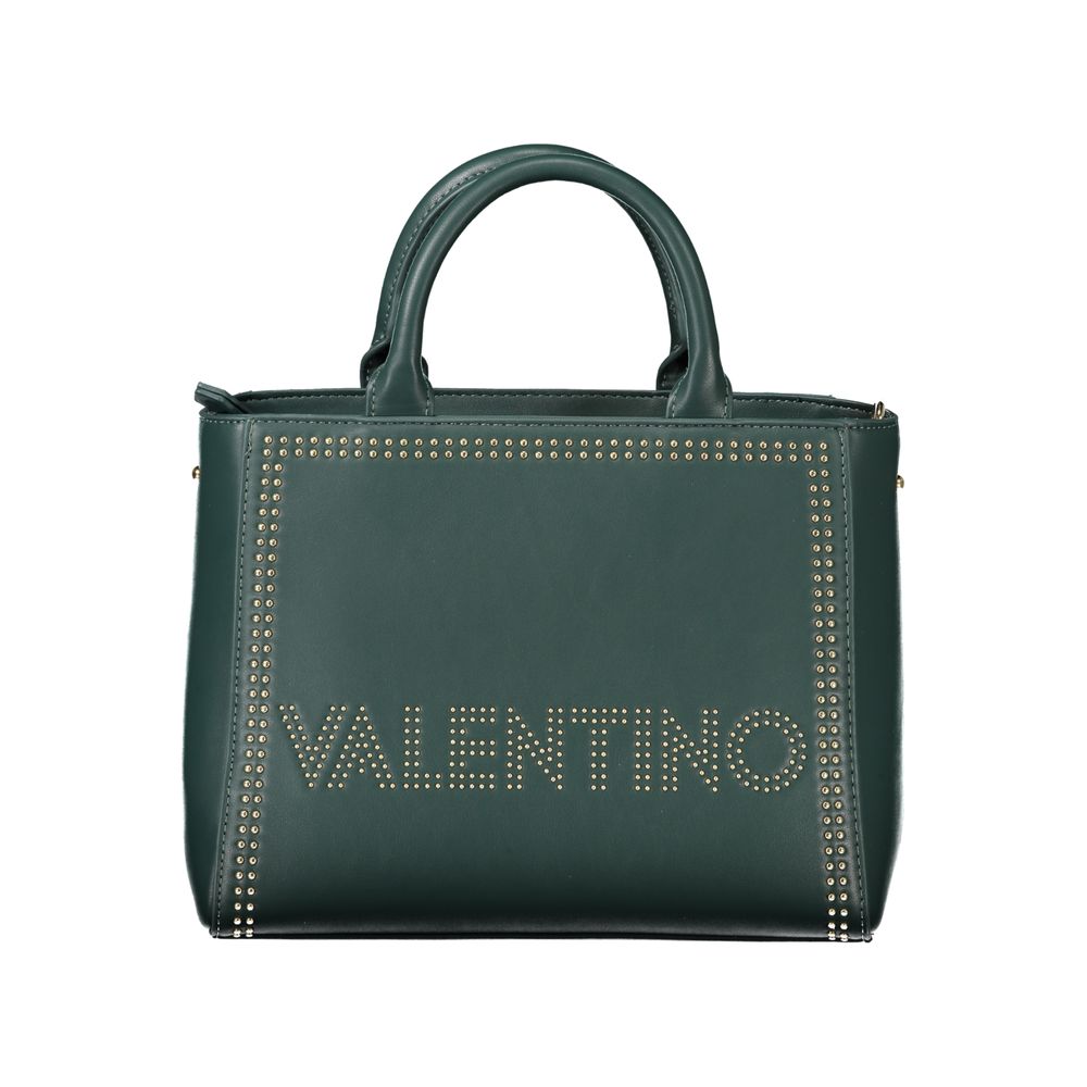 Mario Valentino Green Polyethylene Handbag with zipper closure, two handles, removable strap, internal pocket, and logo design.