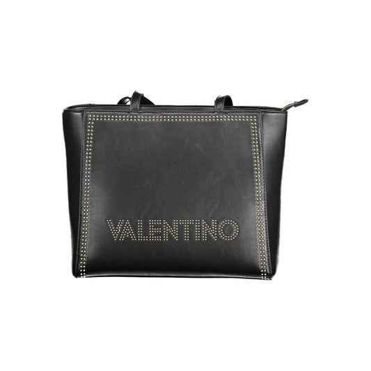 Mario Valentino Black Polyethylene Handbag with contrasting details and logo, featuring a zip closure and internal phone spaces.