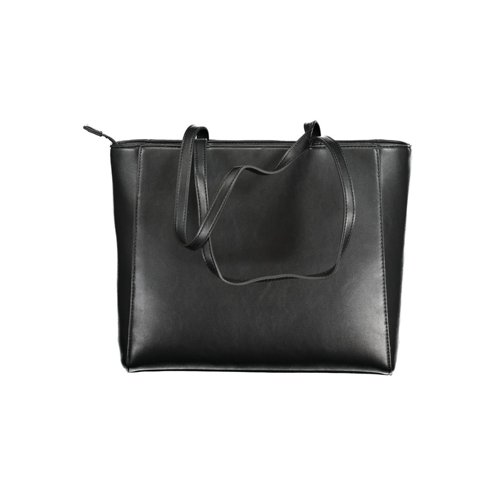 Mario Valentino Black Polyethylene Handbag with zip closure and 2-handles, featuring internal pocket and recycled materials.