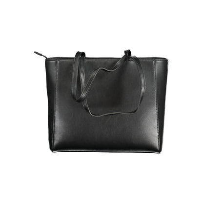 Mario Valentino Black Polyethylene Handbag with zip closure and 2-handles, featuring internal pocket and recycled materials.