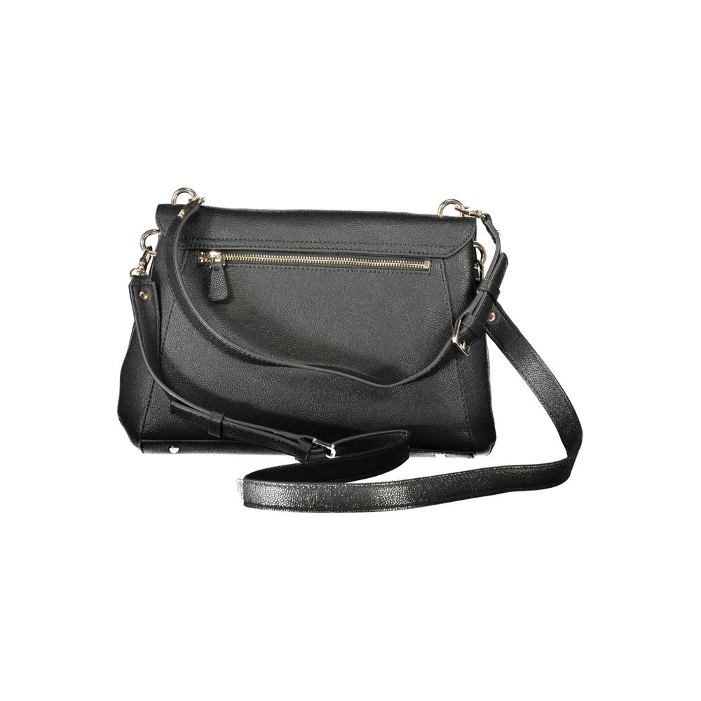 Guess Jeans Black Polyethylene Handbag with adjustable strap, external pocket, and protective feet.