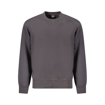 Hugo Boss Black Cotton Men Sweater in organic cotton with long sleeves and iconic logo embroidery, perfect for a sophisticated and comfortable look.
