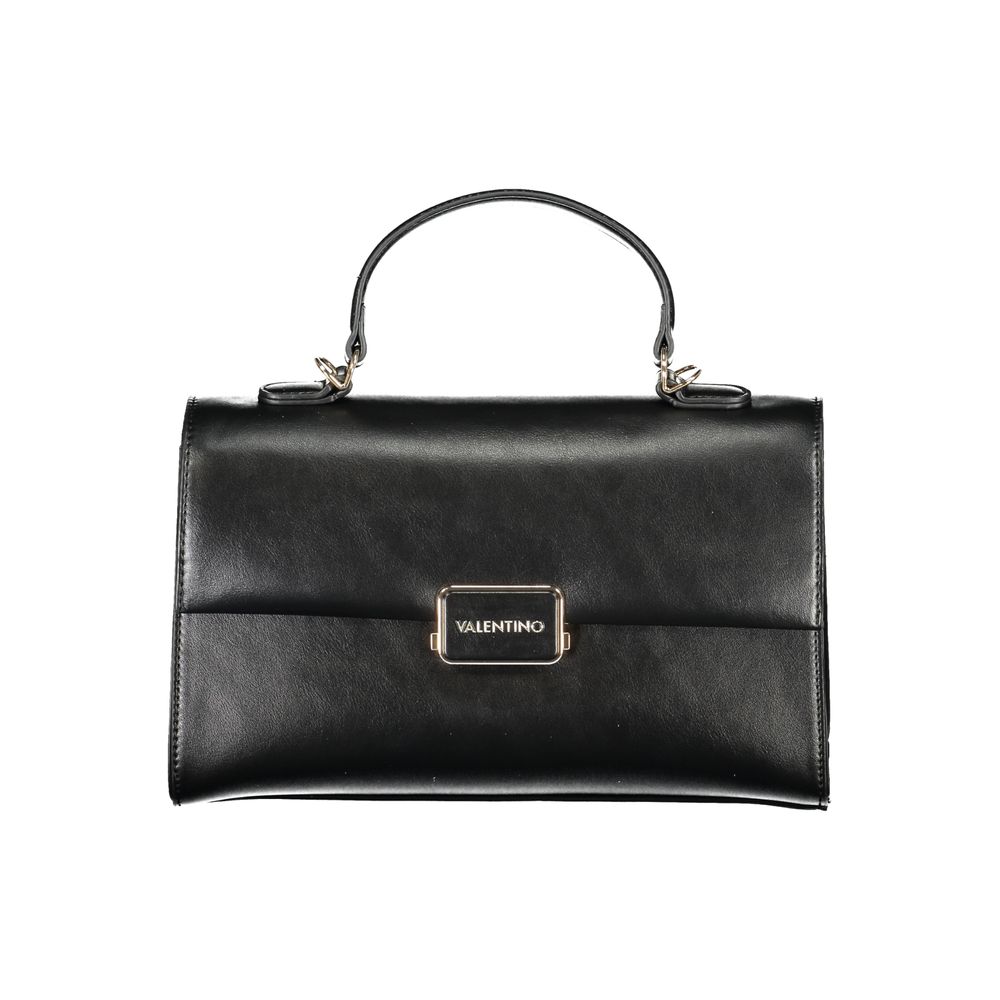 Mario Valentino Black Polyethylene Handbag with handle and shoulder strap, featuring logo, compartments, and protective feet.