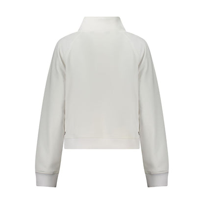 Back view of K-WAY White Polyester Women Sweater with chic design and bold half-zip, perfect for urban adventures.