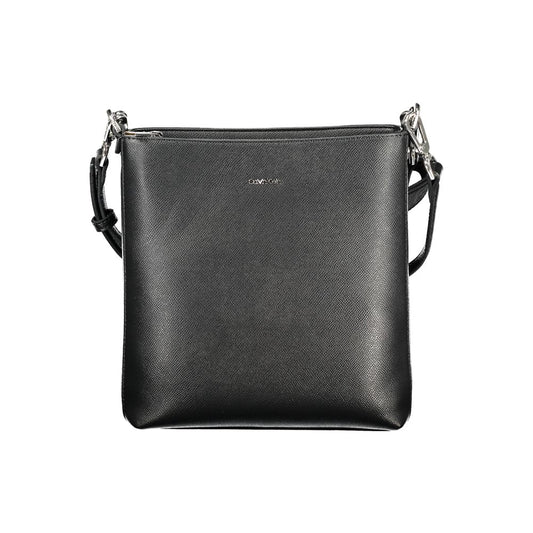 Calvin Klein Black Polyester Handbag with adjustable strap and internal pocket, featuring zip closure and logo. Made from recycled polyester.