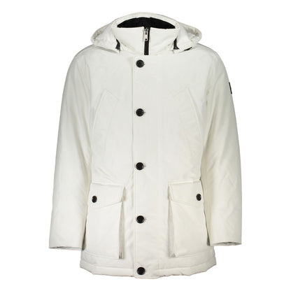 Hugo Boss White Polyamide Men's Jacket with removable hood and pockets