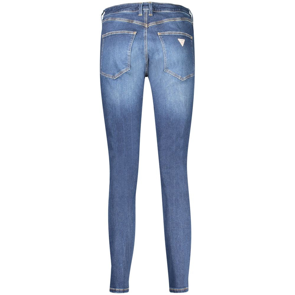 Guess Jeans Blue Cotton Women Jeans with high-rise waist and classic design, back view showcasing iconic logo and stylish fit.