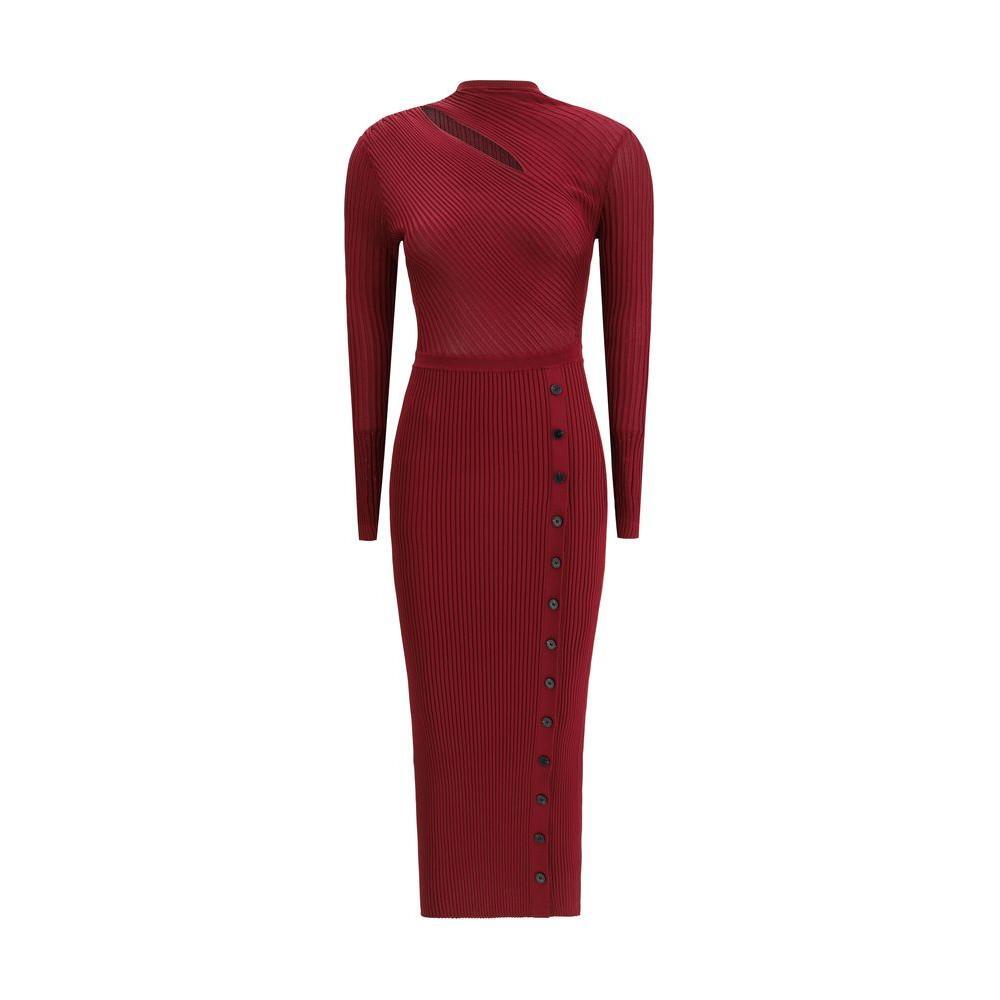 Self-Portrait Ribbed midi Dress SE-PF25080MBUBURGUNDY-S