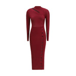 Self-Portrait Ribbed midi Dress SE-PF25080MBUBURGUNDY-S