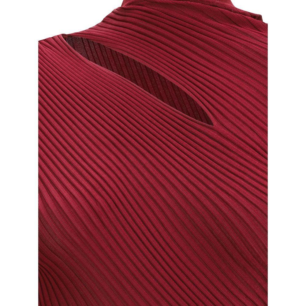 Self-Portrait Ribbed midi Dress SE-PF25080MBUBURGUNDY-S