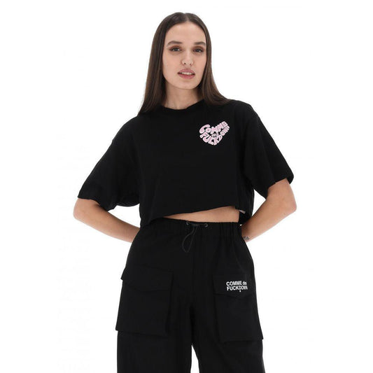 Comme Des Fuckdown Black Cotton Women T-Shirt CO-15648-IT36|XXS