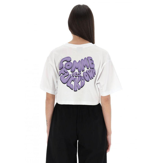 Comme Des Fuckdown White Cotton Women T-Shirt CO-15647-S
