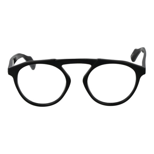 Yohji Yamamoto Black Men Glasses Frame, plastic aviator style, full-rim, size 50-20-145 with black frame color.